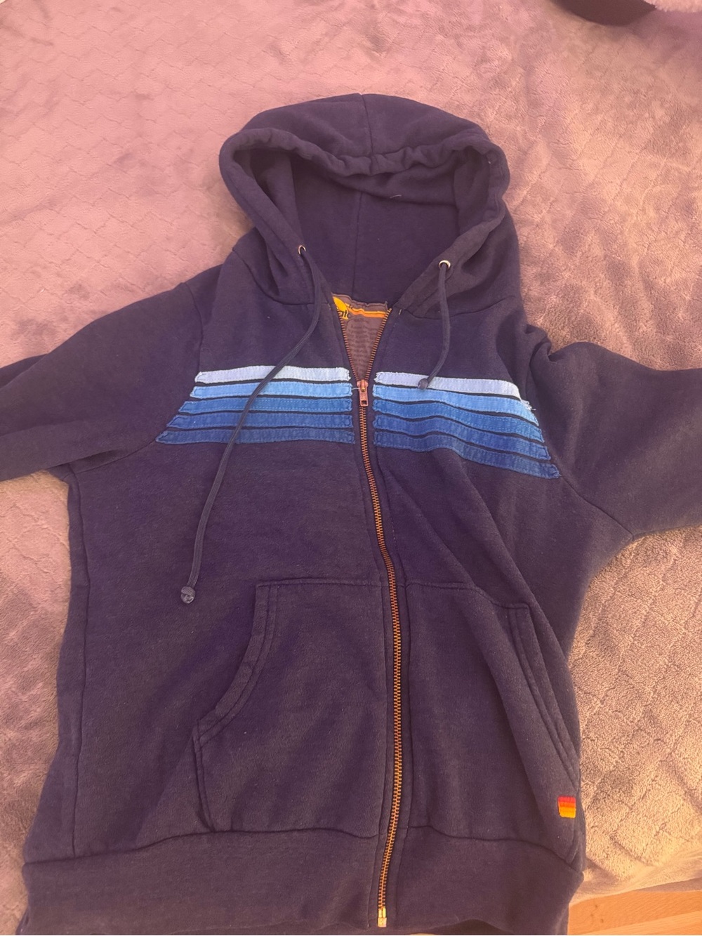 Aviator Nation Navy Zip Hoodie with Blue Stripe Chest Accents